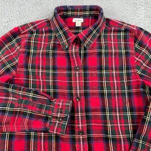 LL Bean Shirt Womens Medium Red Scotch Plaid Flannel Relaxed Fit Classic Outdoor
